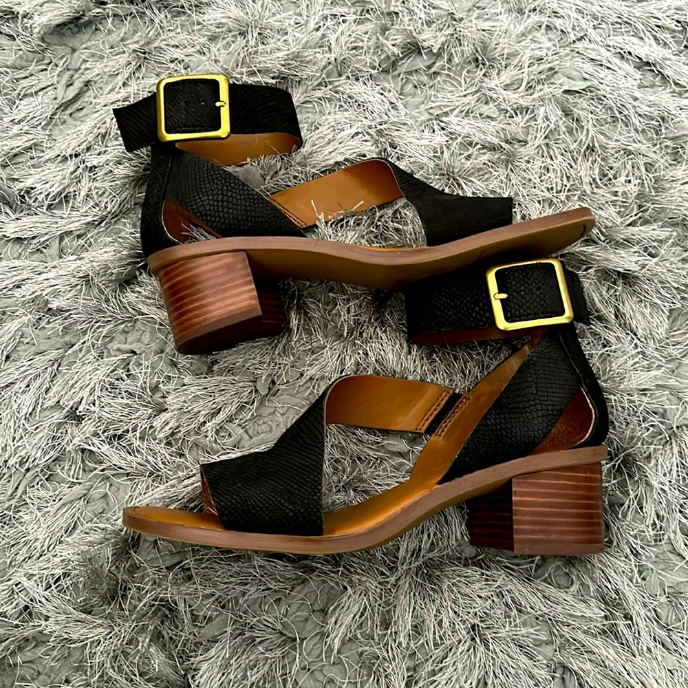 Franco Sarto Embossed Leather Upper Asymmetrical Style with 1 3/4 block heel